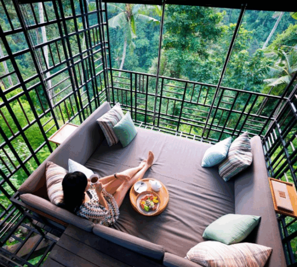 Best hotels and villas in Bali featuring luxurious private balconies with scenic views.