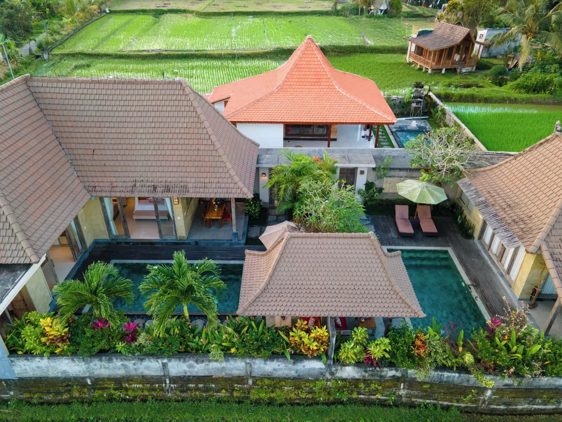 Pemandangan Happy Honeymoon Private Villa di Ubud, lokasi strategis dekat Monkey Forest, cocok untuk staycation dan honeymoon di Bali