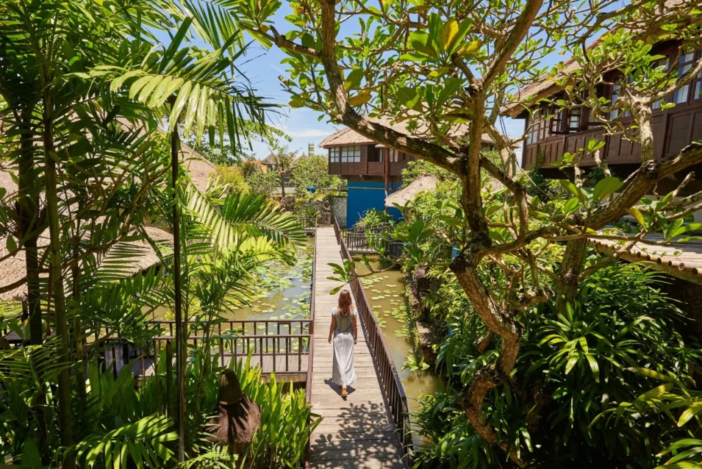 A view of the parking at Hotel Tugu Bali in Canggu, possibly showing security features. This assures guests of safe and free parking.