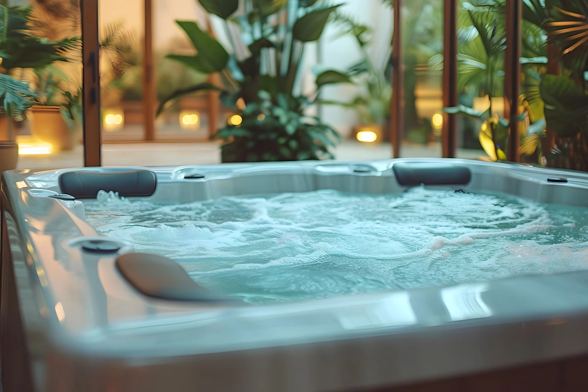 A luxurious jacuzzi in Bali, possibly at a resort, shown in ideal weather conditions, illustrating the best time to visit and enjoy such amenities.