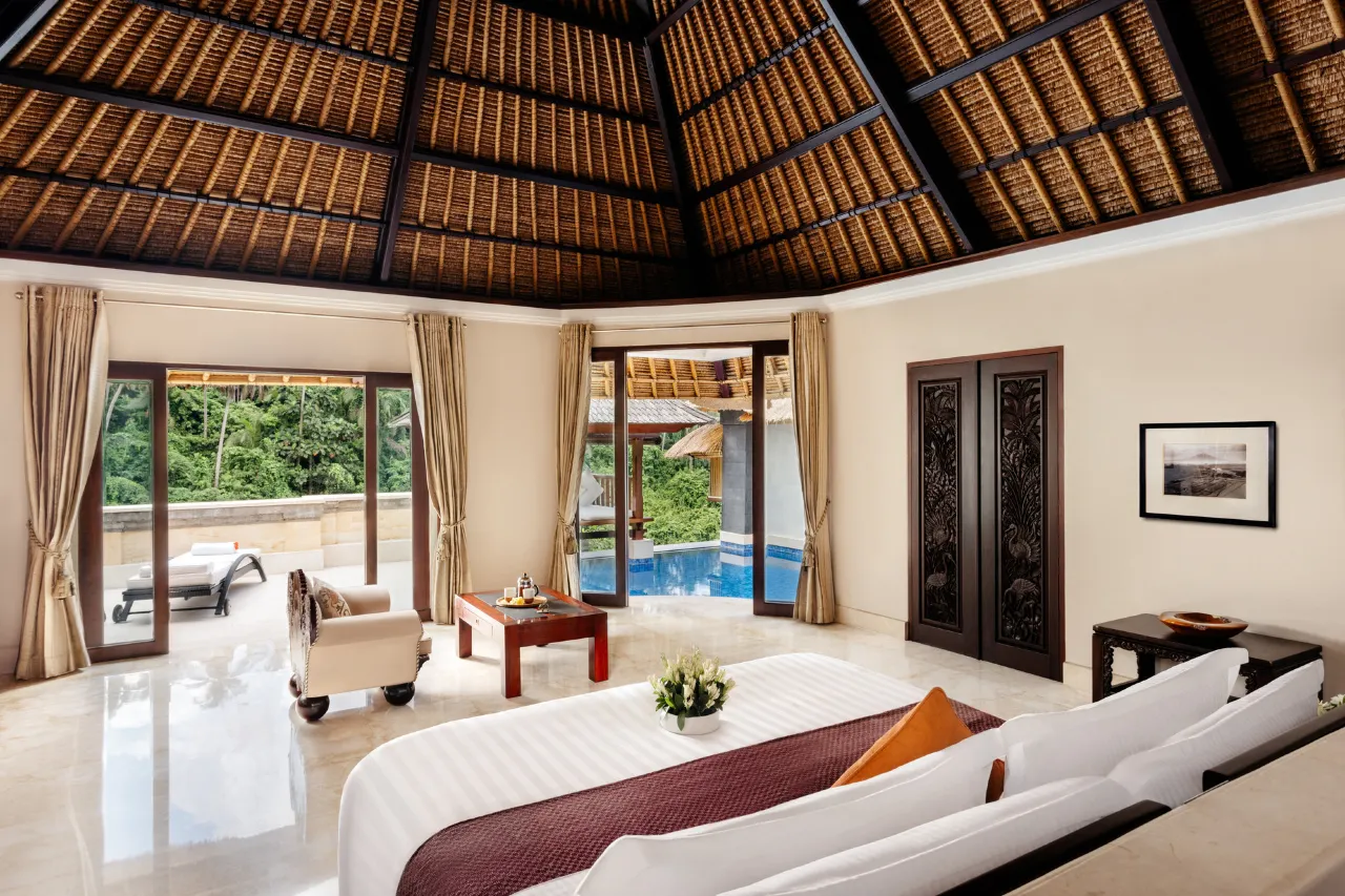 Viceroy Bali luxury private pool villa overlooking lush valley, perfect for exclusive honeymoon package deals in Ubud.