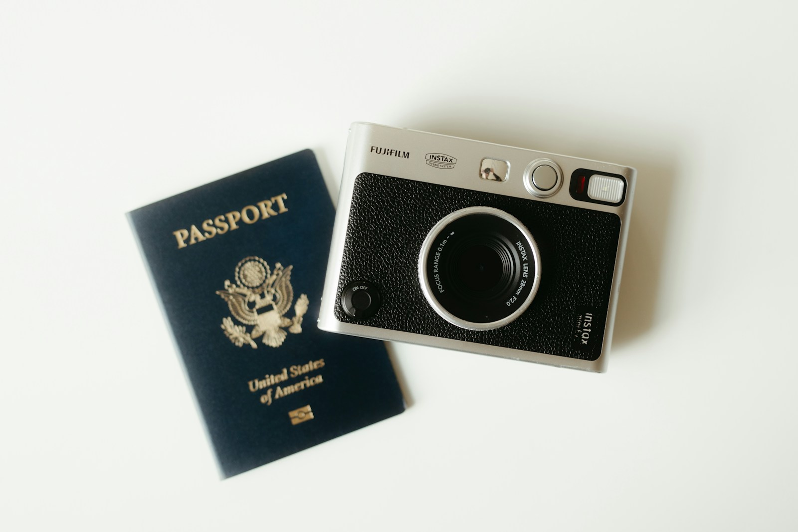 Ready to travel: passport and camera.