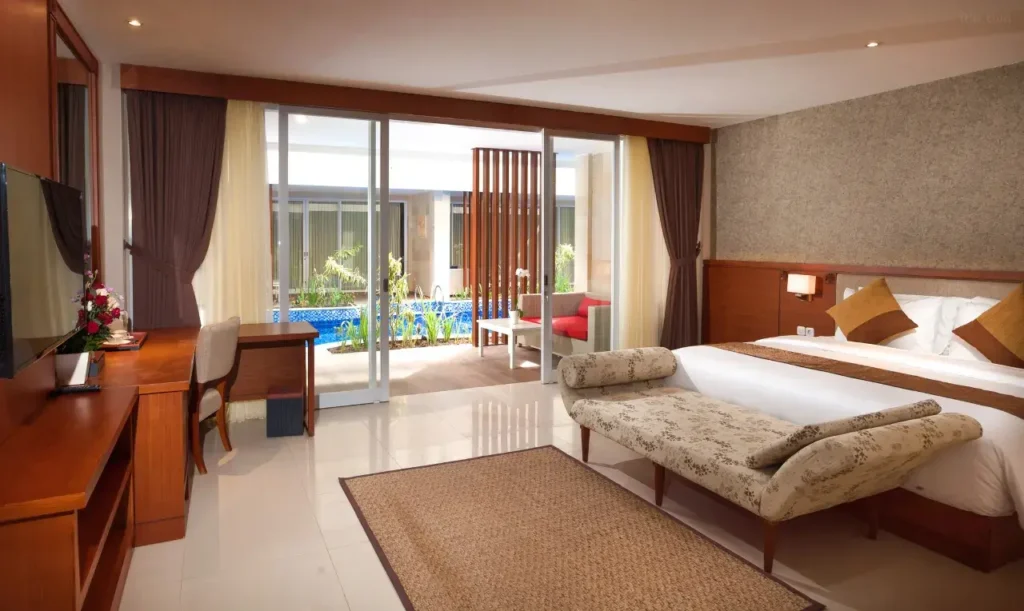 A view of d'Nusa Beach Club and Resort, a beachfront hotel in Bali.