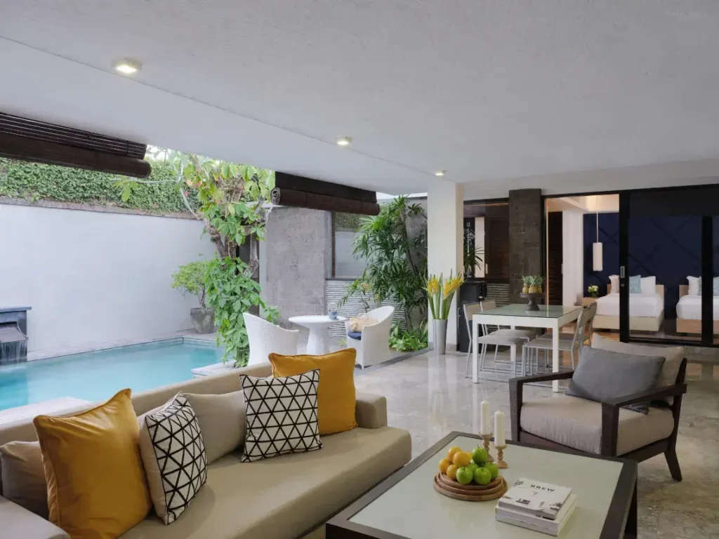 A private pool villa at Peppers Seminyak, a resort in Bali.