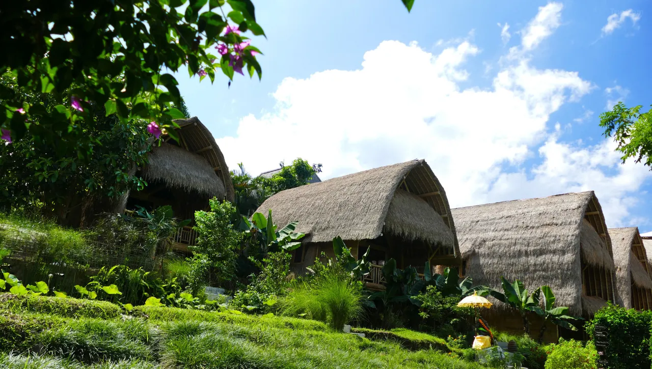 Samanvaya Luxury Resort & Spa in Sidemen, Bali, offering a unique infinity pool with mountain and rice field views.